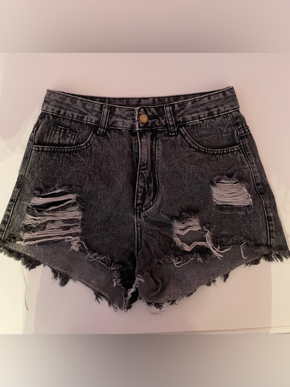 SHEIN Black Distressed High-Waist Denim Shorts